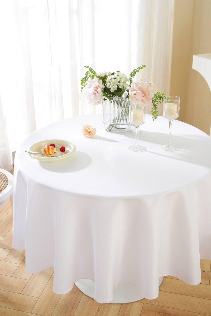 Craft And Party Round Tablecloth, 120 Inch White Tablecloth, Polyester Fabric Washable Table Cloth for Home, Party, Wedding or Restaurant Use. - Image 5